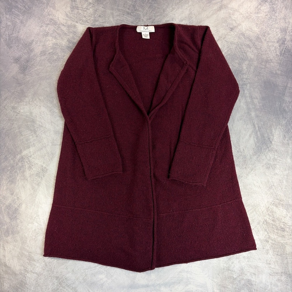 Magaschoni Cardigan Sweater Womens L Burgundy 100% Cashmere Open Front Longline